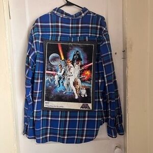 Custom Star Wars Patch Retro Upcycled Flannel Shirt Size XL